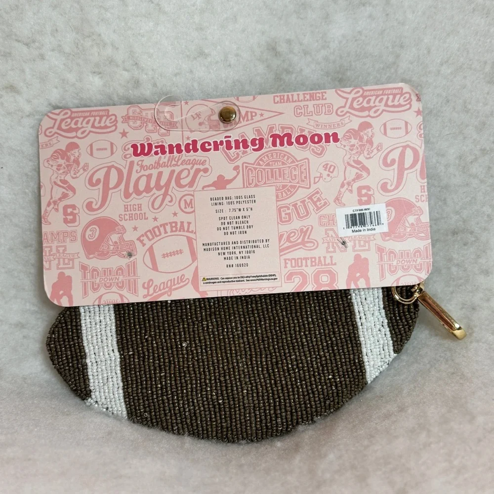 Wandering Moon India‎ Handmade Glass Football Beaded Travel Brown Pouch - NEW